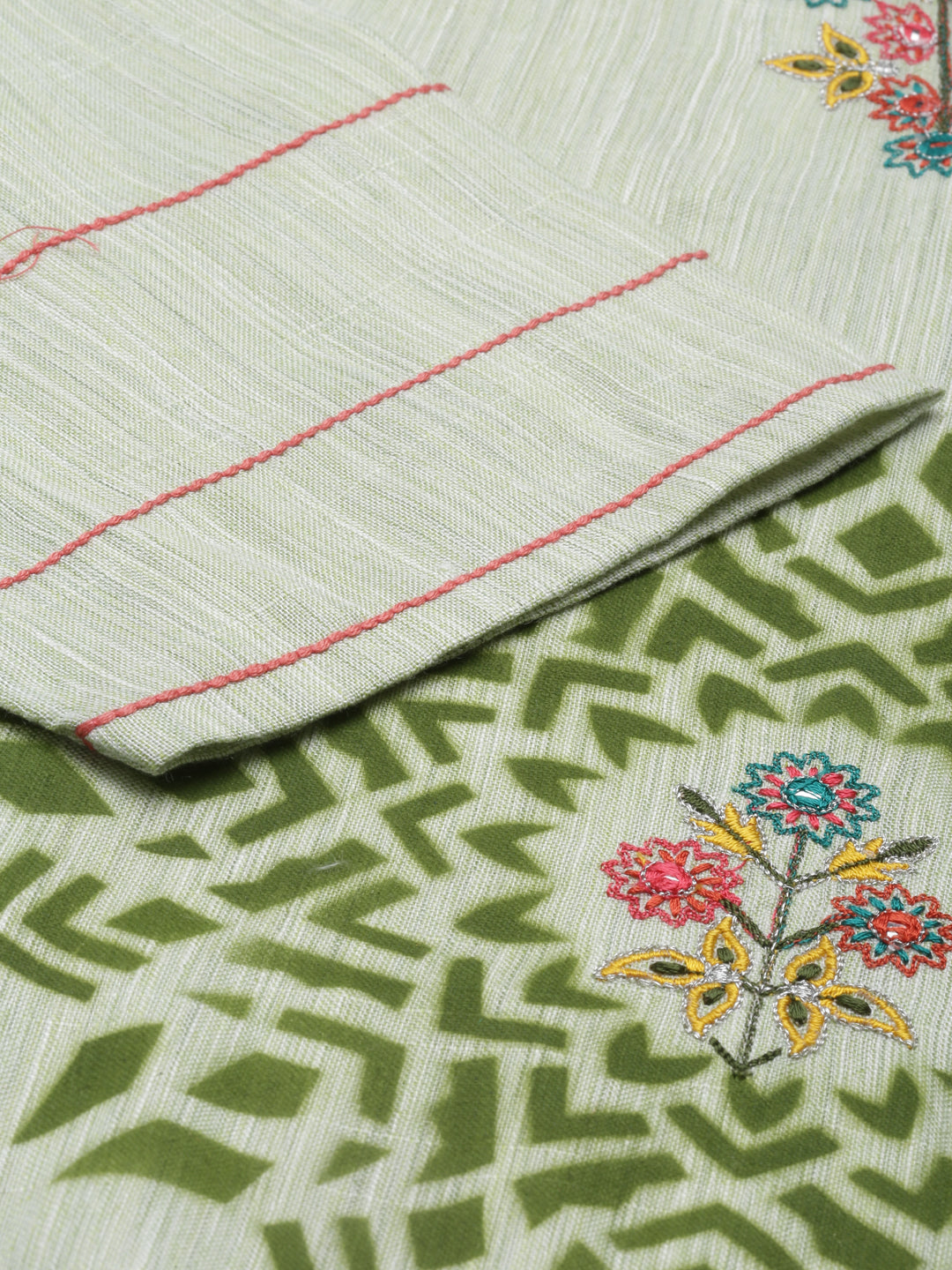Neeru'S Pista Color Handloom Fabric Kurta