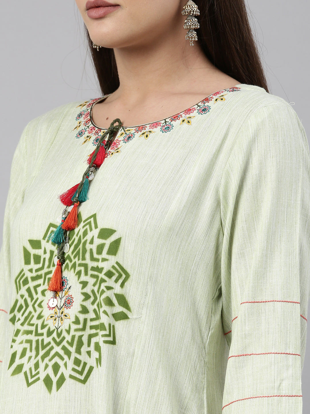 Neeru'S Pista Color Handloom Fabric Kurta