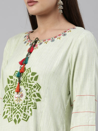 Neeru'S Pista Color Handloom Fabric Kurta
