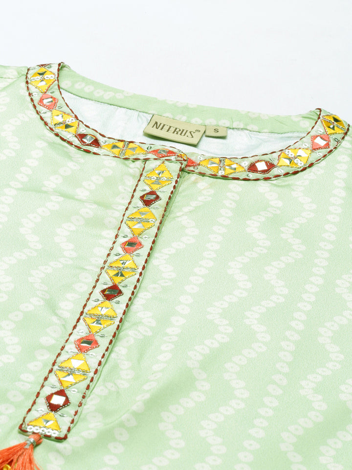 Neerus Green crepe mirror work kurti - back view