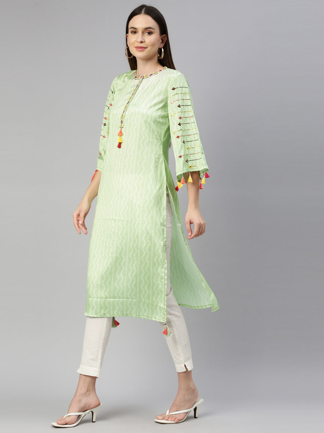 Neeru'S Pista Color Crepe Fabric Kurta