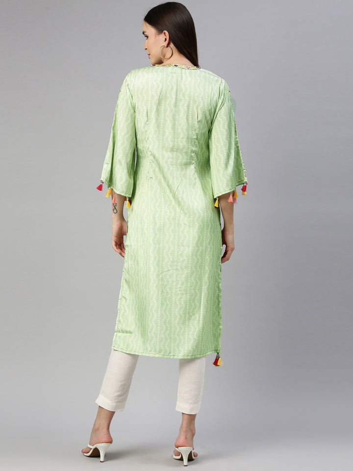 Neerus Green crepe mirror work kurti - detail view 2