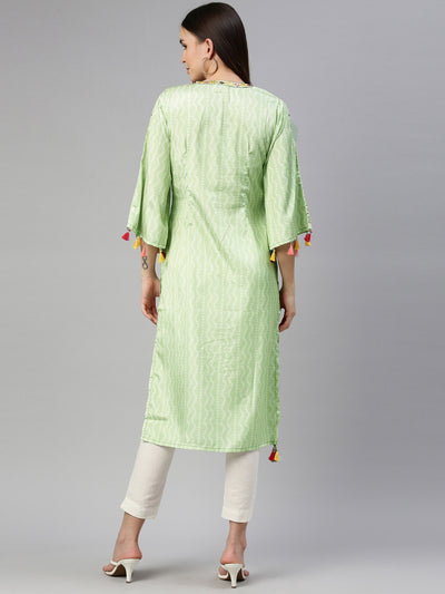 Neeru'S Pista Color Crepe Fabric Kurta