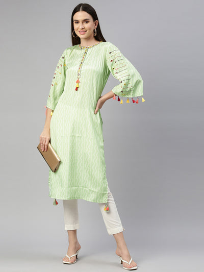 Neeru'S Pista Color Crepe Fabric Kurta
