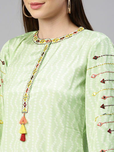 Neeru'S Pista Color Crepe Fabric Kurta