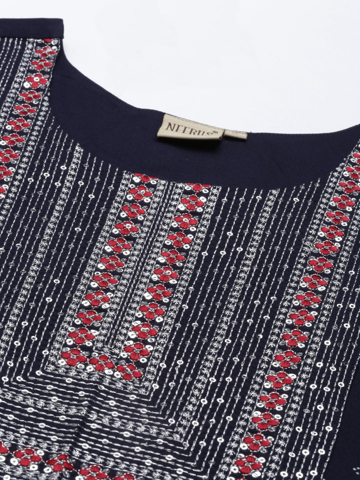 Neerus Blue Viscose Rayon Printed Kurta - back view