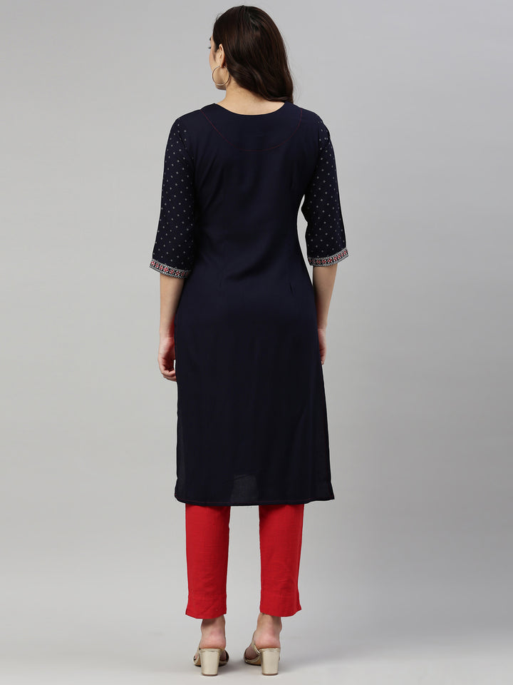 Neerus Blue Viscose Rayon Printed Kurta - detail view 2