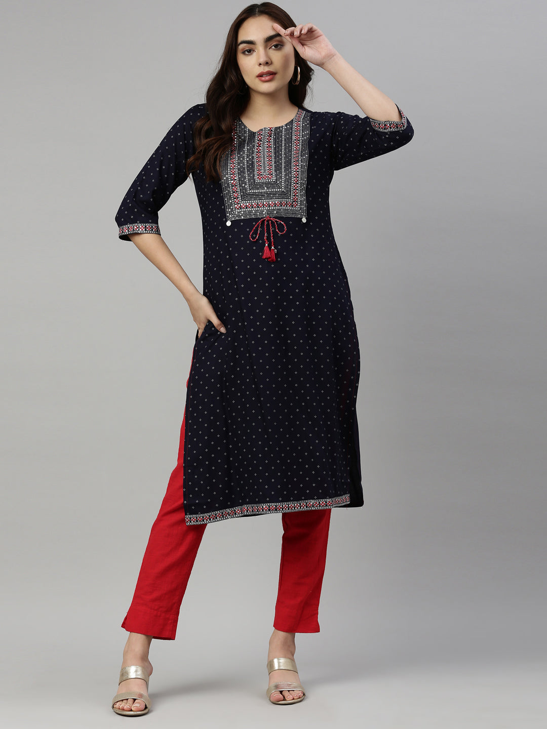 Neerus Blue Viscose Rayon Printed Kurta - detail view 3