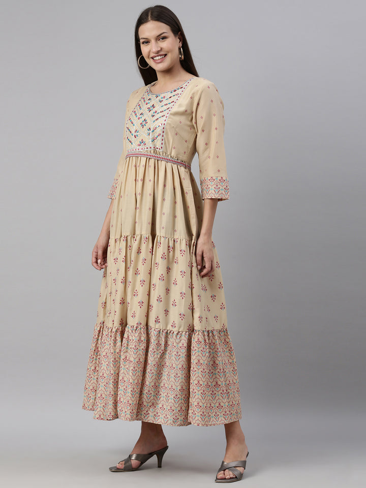 Neerus Beige Color Muslin Fabric Kurta