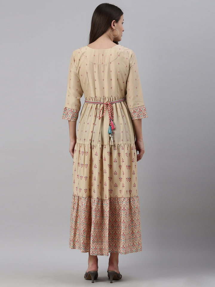 Neerus Beige Color Muslin Fabric Kurta