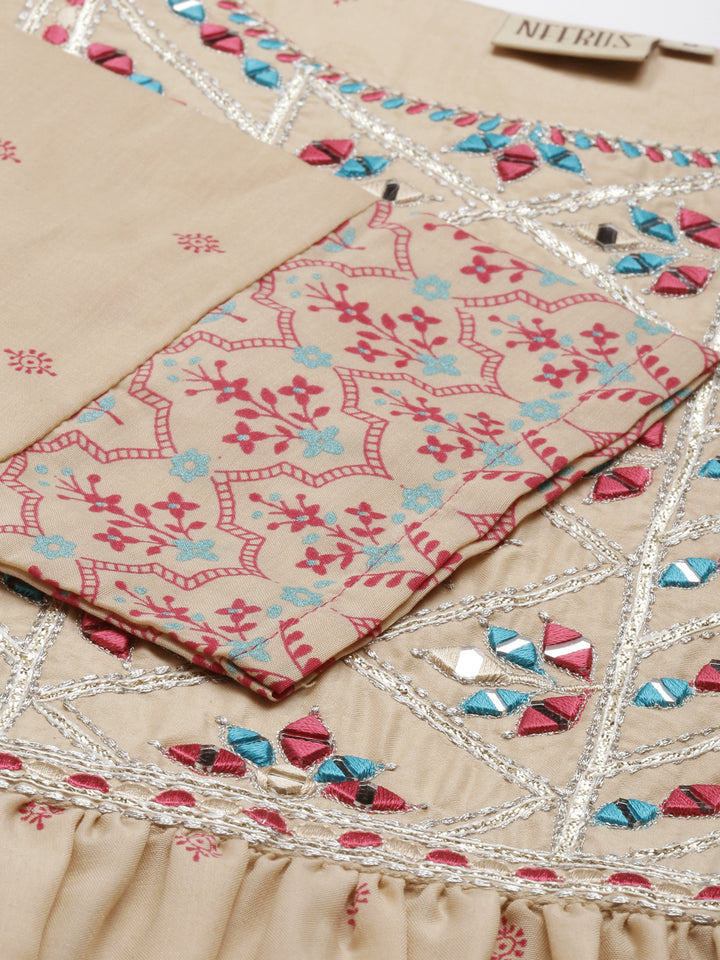 Neerus Beige Color Muslin Fabric Kurta