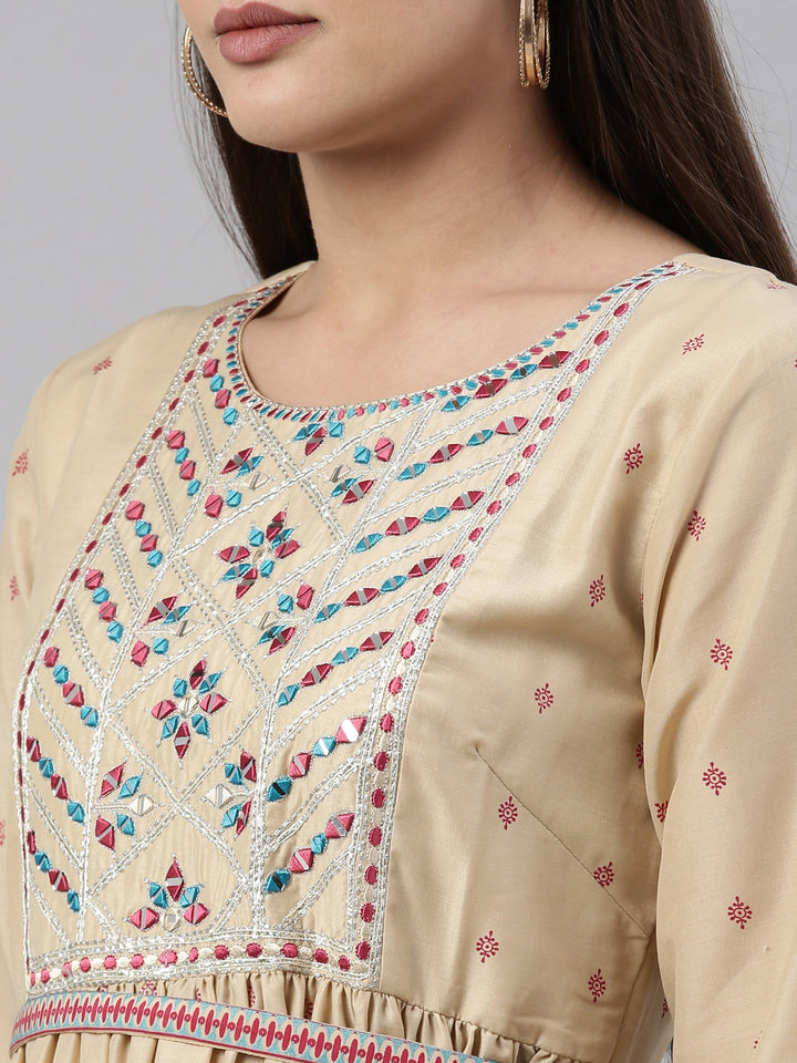 Neerus Beige Color Muslin Fabric Kurta