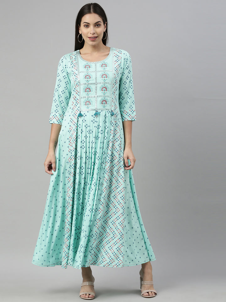 Neerus Sea Green Color Rayon Fabric Kurta
