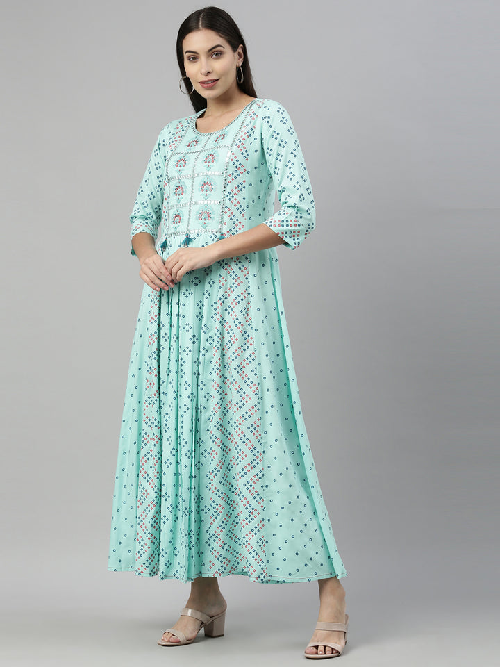 Neerus Sea Green Color Rayon Fabric Kurta