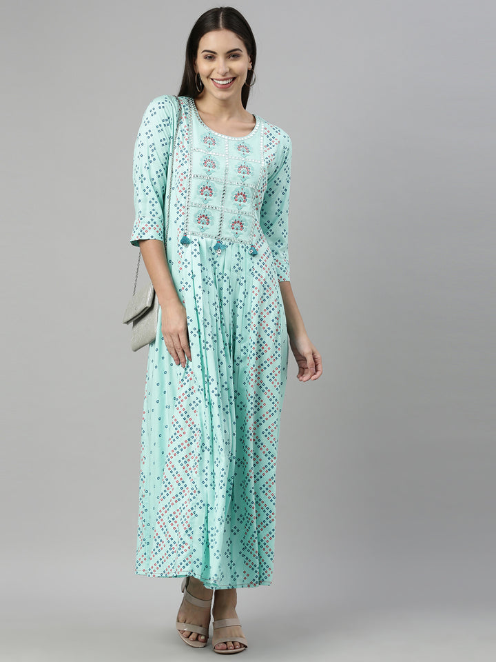 Neerus Sea Green Color Rayon Fabric Kurta