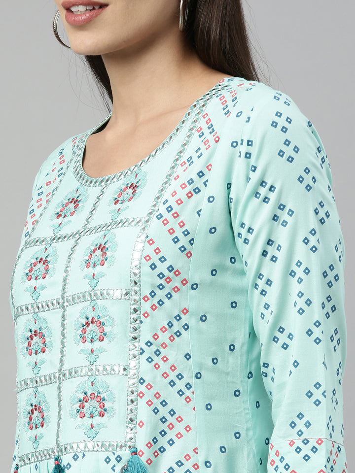 Neerus Sea Green Color Rayon Fabric Kurta