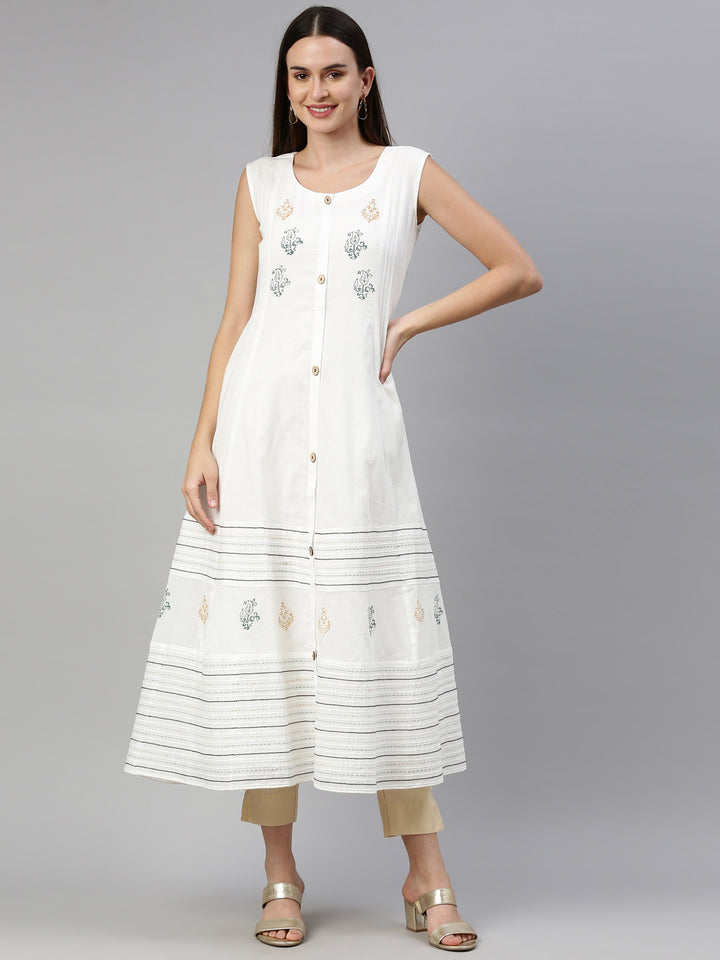 Neerus Off White Color Mulmul Fabric Kurta