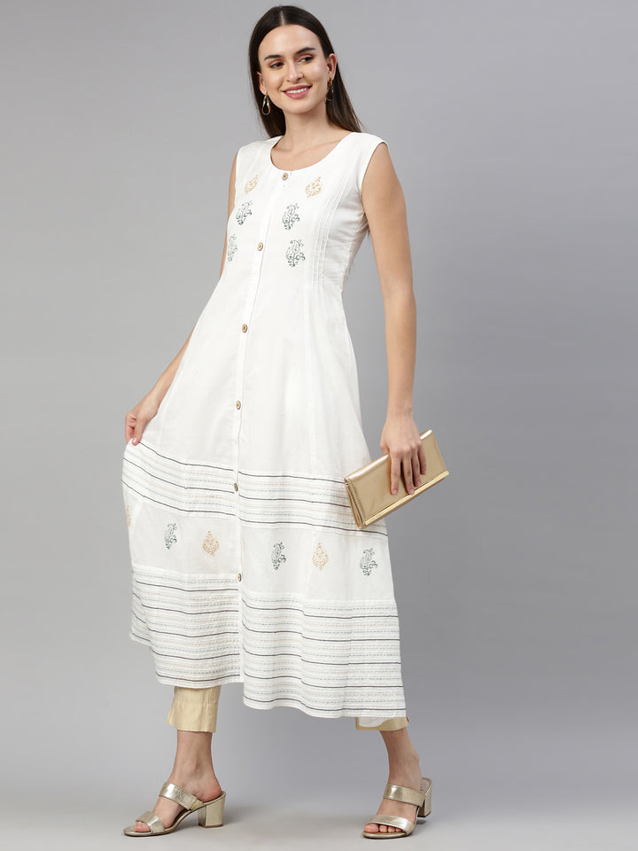 Neerus Off White Color Mulmul Fabric Kurta