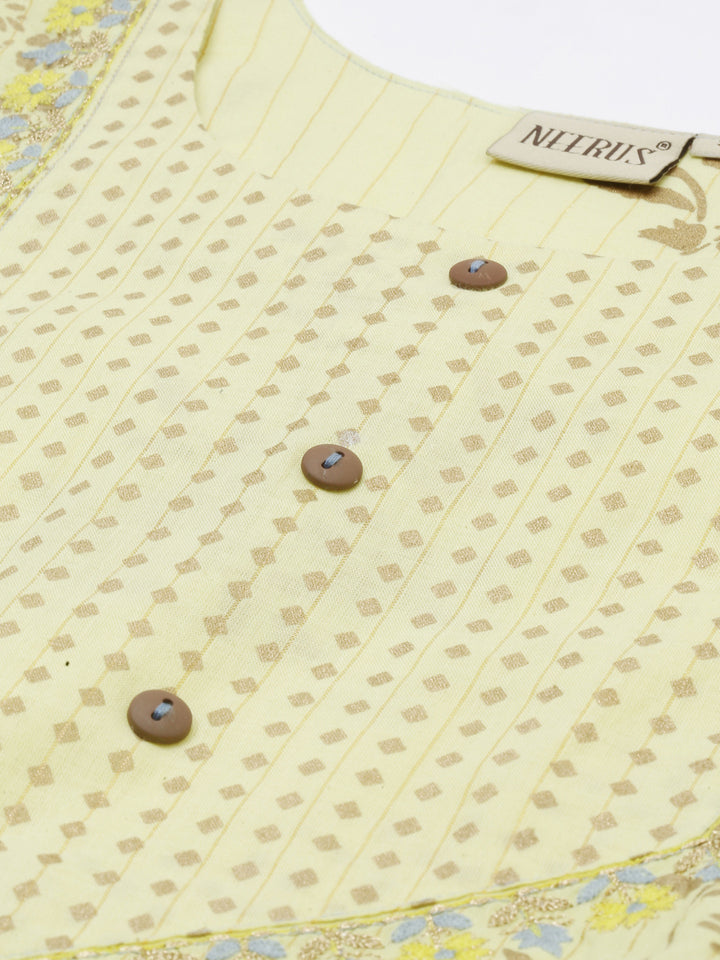 Neerus Yellow Printed A Line Kurta