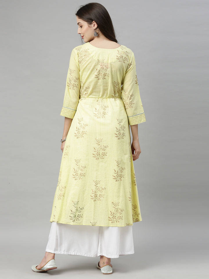 Neerus Yellow Printed A Line Kurta