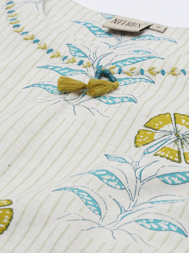 Neerus Off White Printed Flared Kurta