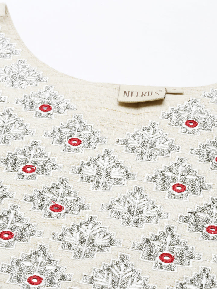 Neerus Beige Color Cotton Fabric Tunic