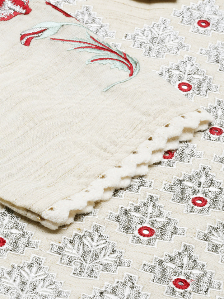 Neerus Beige Color Cotton Fabric Tunic