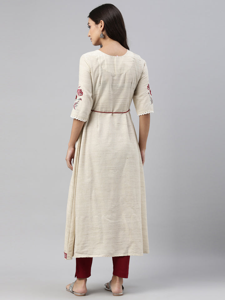 Neerus Beige Color Cotton Fabric Tunic