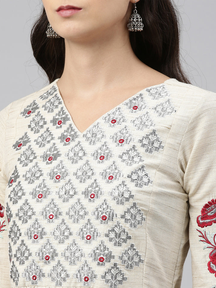 Neerus Beige Color Cotton Fabric Tunic