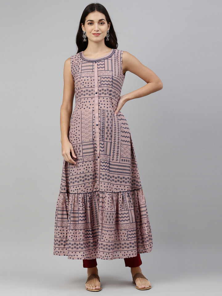 Neerus Onion Color Cotton Fabric Tunic