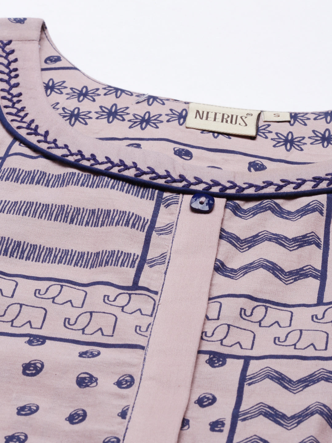 Neerus Onion Color Cotton Fabric Tunic