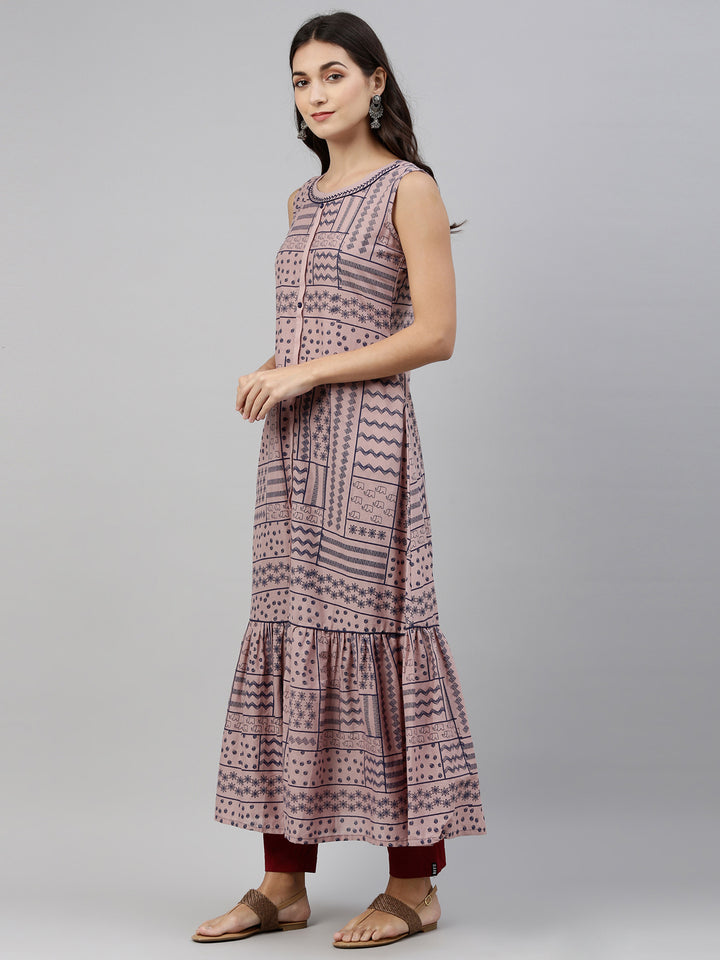 Neerus Onion Color Cotton Fabric Tunic