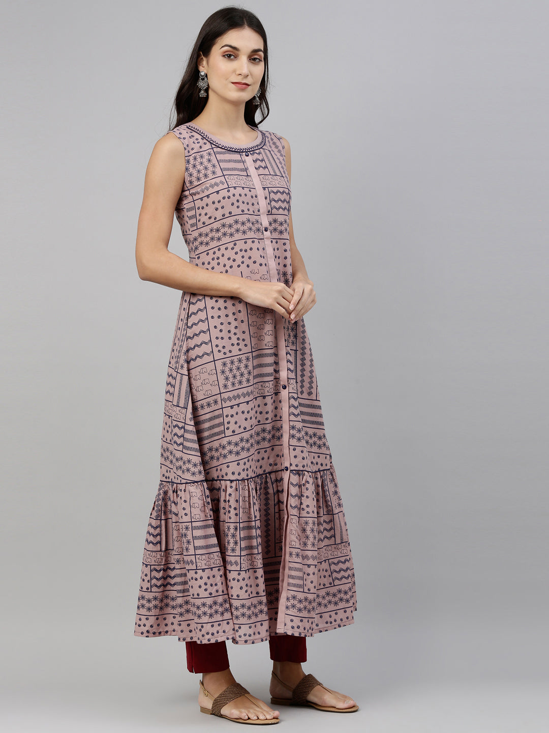 Neerus Onion Color Cotton Fabric Tunic