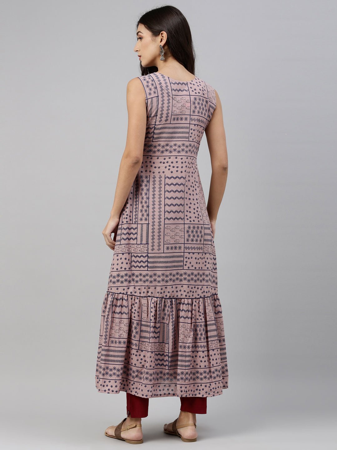 Neerus Onion Color Cotton Fabric Tunic