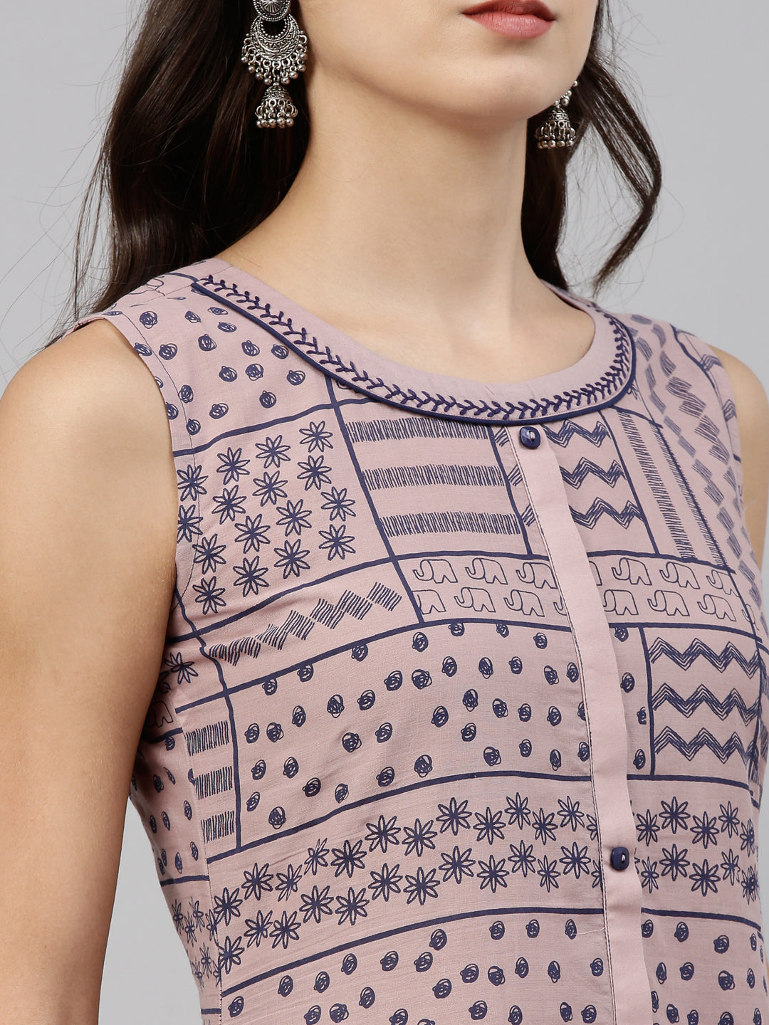 Neerus Onion Color Cotton Fabric Tunic