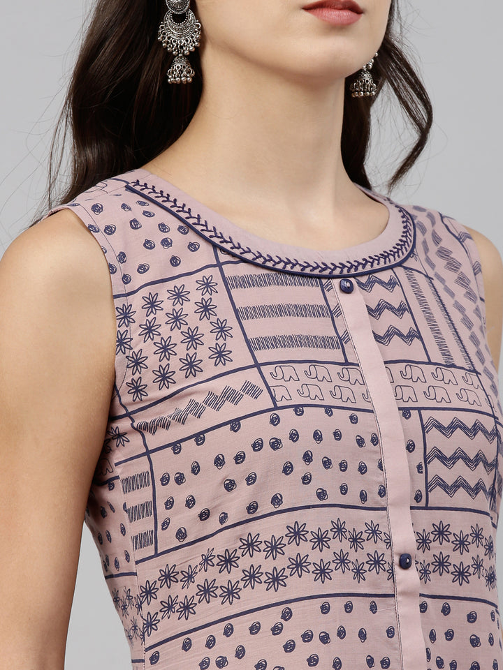 Neerus Onion Color Cotton Fabric Tunic