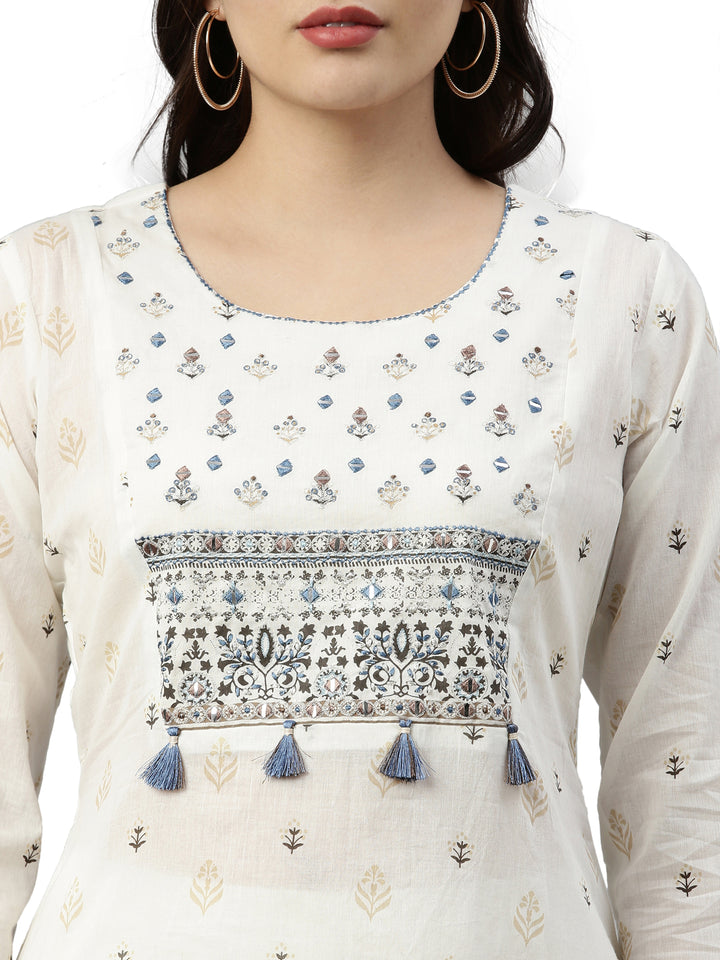 Neerus White cotton printed kurta set - detail view 3