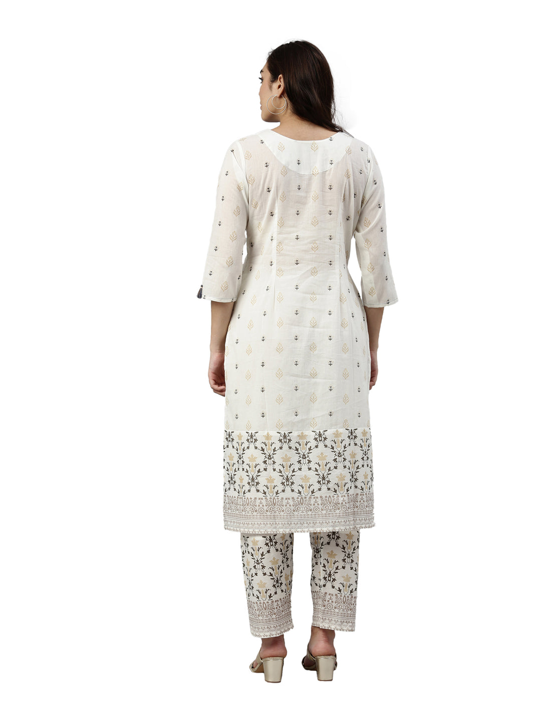Neerus White cotton printed kurta set - detail view 1