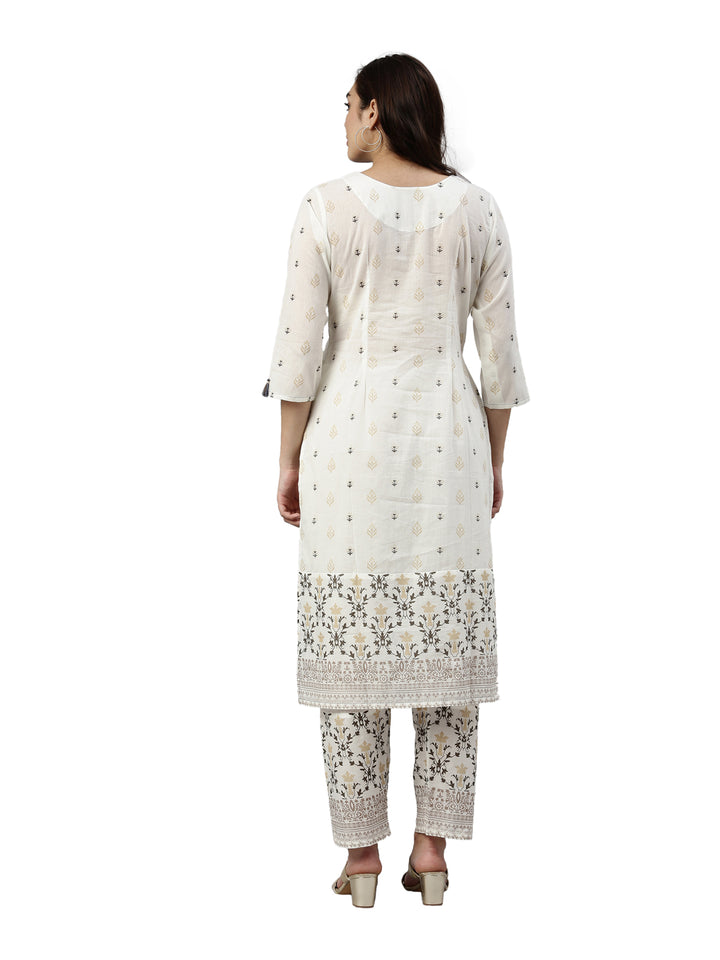 Neerus White cotton printed kurta set - detail view 1