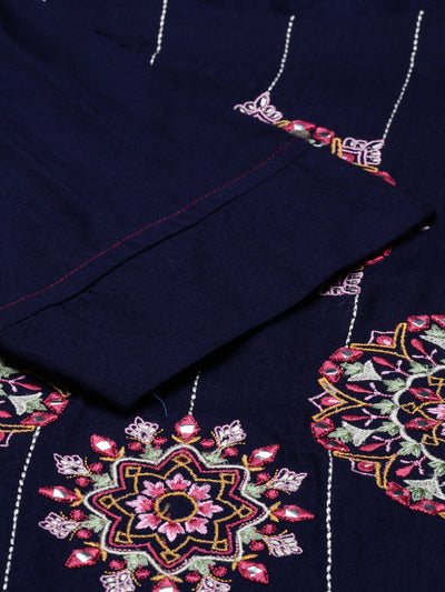 Neeru's Navy Blue Color Slub Riyon Fabric Tunic