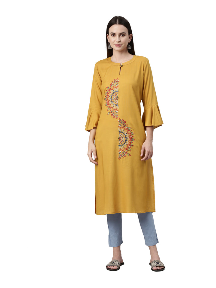 Neerus Mustard Color Rayon Fabric Kurta