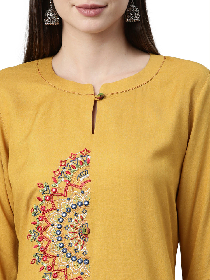 Neerus Mustard Color Rayon Fabric Kurta