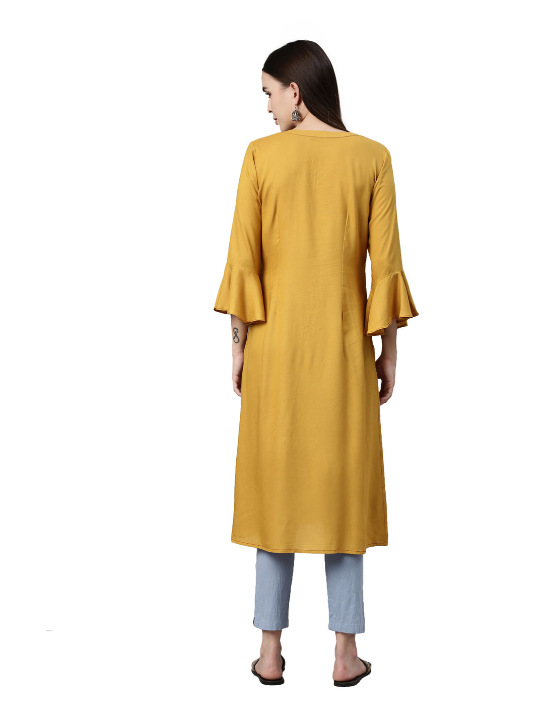 Neerus Mustard Color Rayon Fabric Kurta