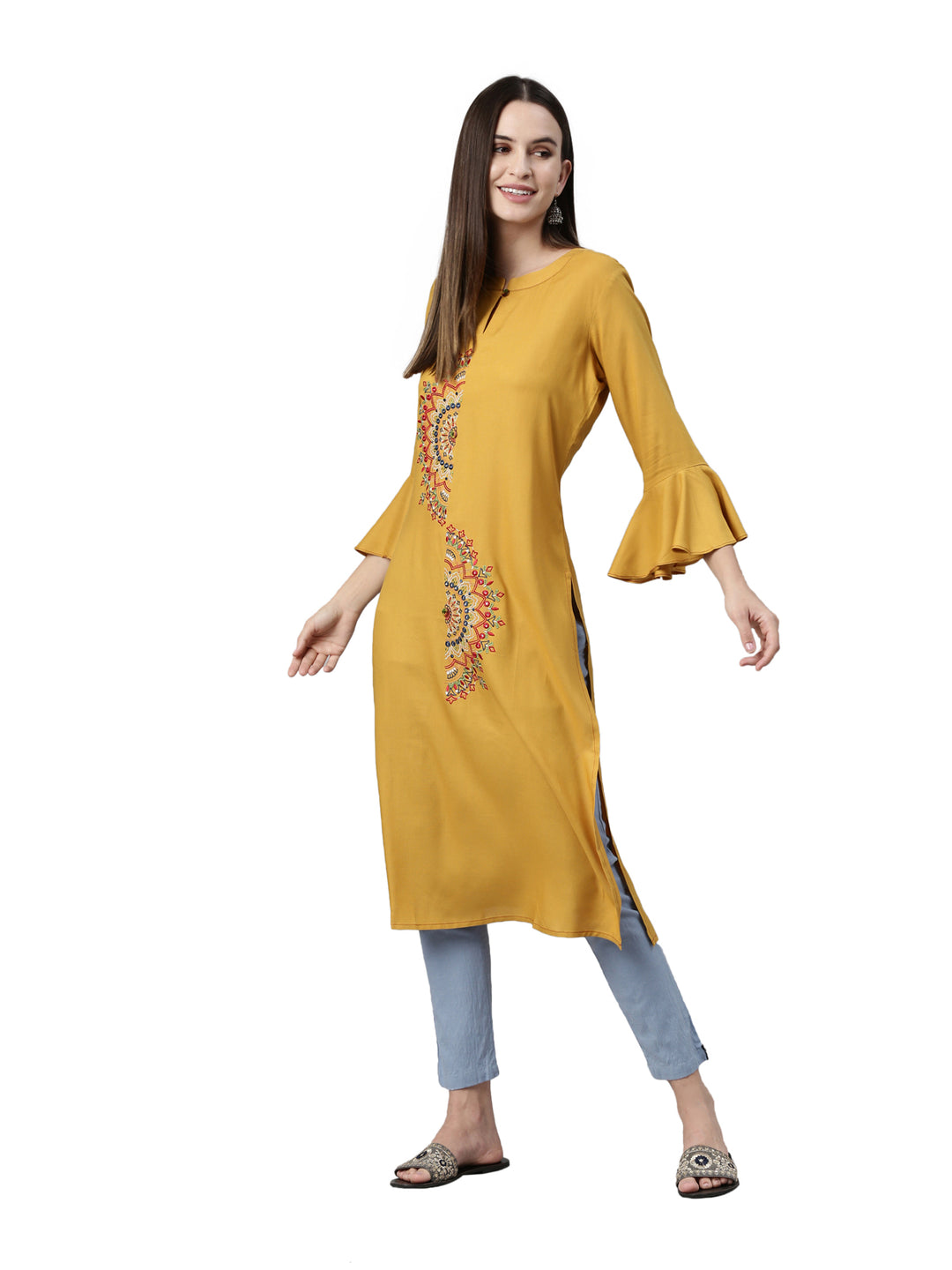 Neerus Mustard Color Rayon Fabric Kurta