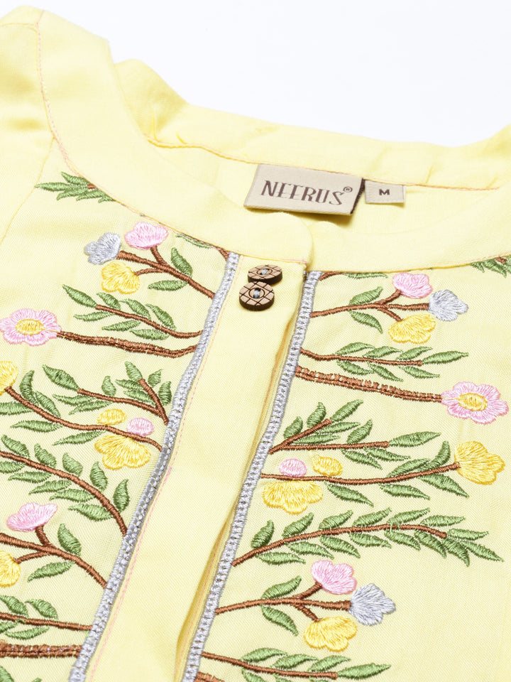 Neerus Yellow Color Rayon Fabric Tunic