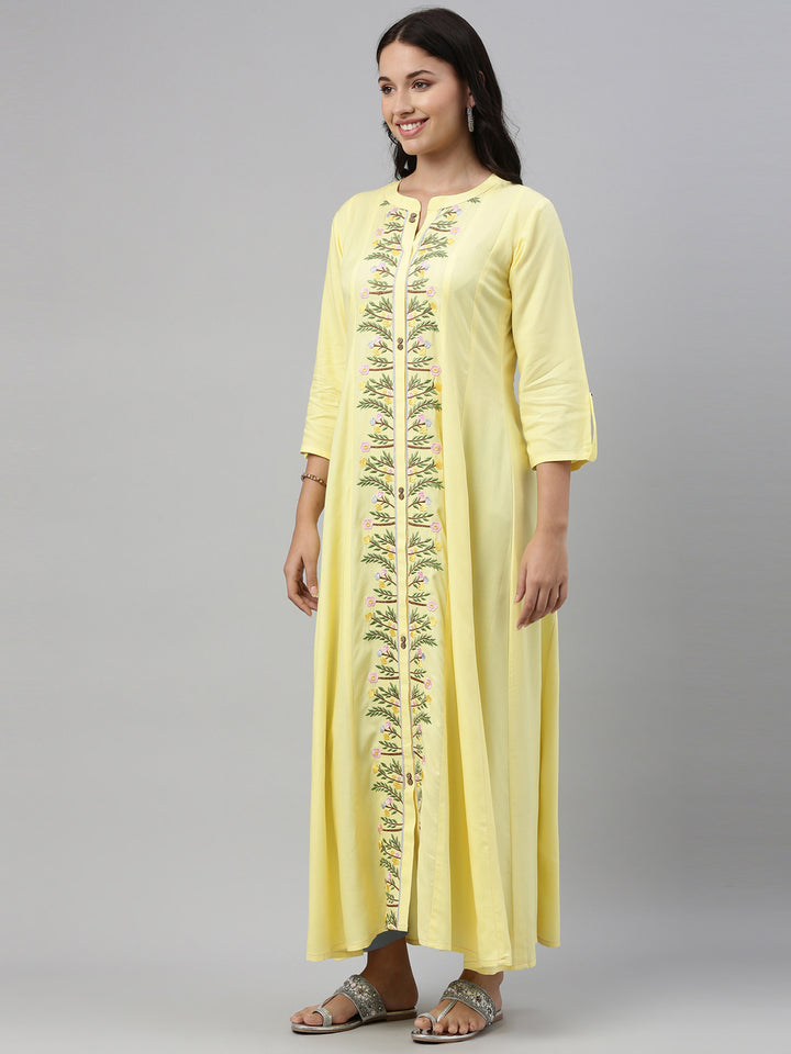 Neerus Yellow Color Rayon Fabric Tunic