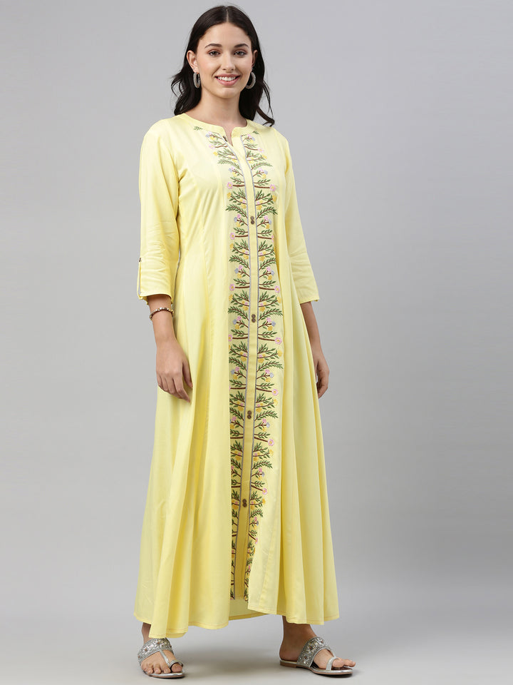 Neerus Yellow Color Rayon Fabric Tunic