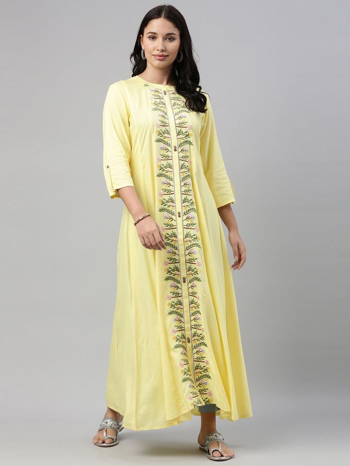 Neerus Yellow Color Rayon Fabric Tunic