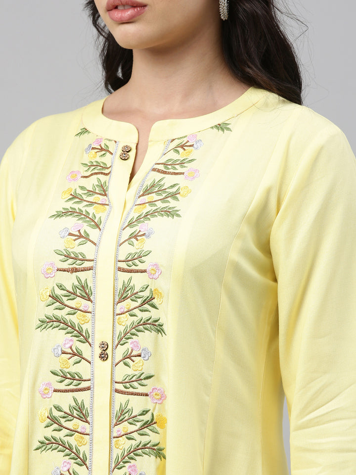 Neerus Yellow Color Rayon Fabric Tunic