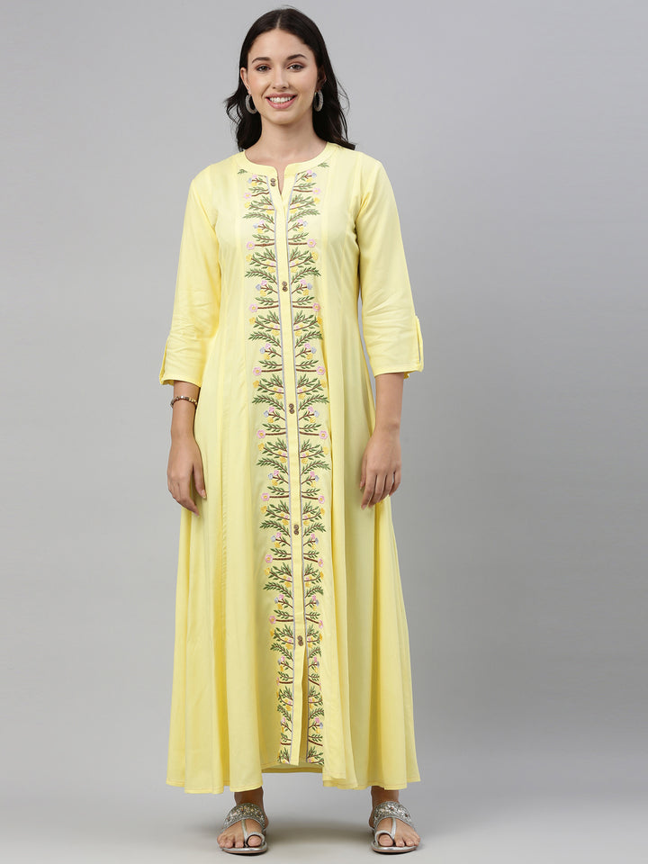 Neerus Yellow Color Rayon Fabric Tunic